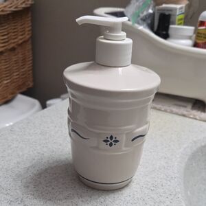 Longaberger Cream and Blue Ceramic Soap Dispenser